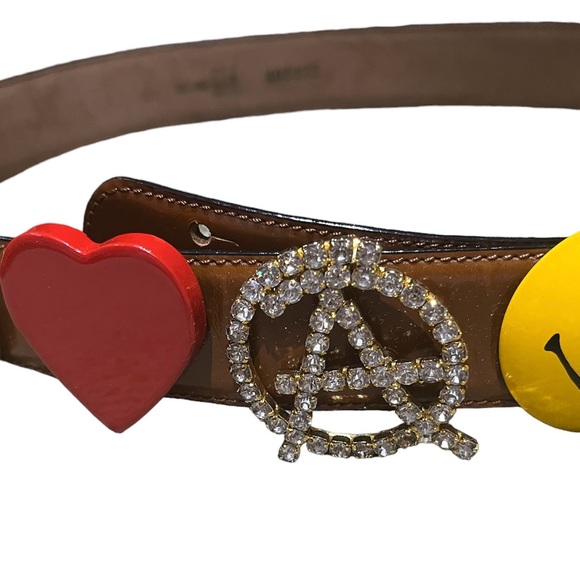 MOSCHINO classic ANARCY belt in Brown.Smiley, heart , peace sign MINT - Picture 4 of 5